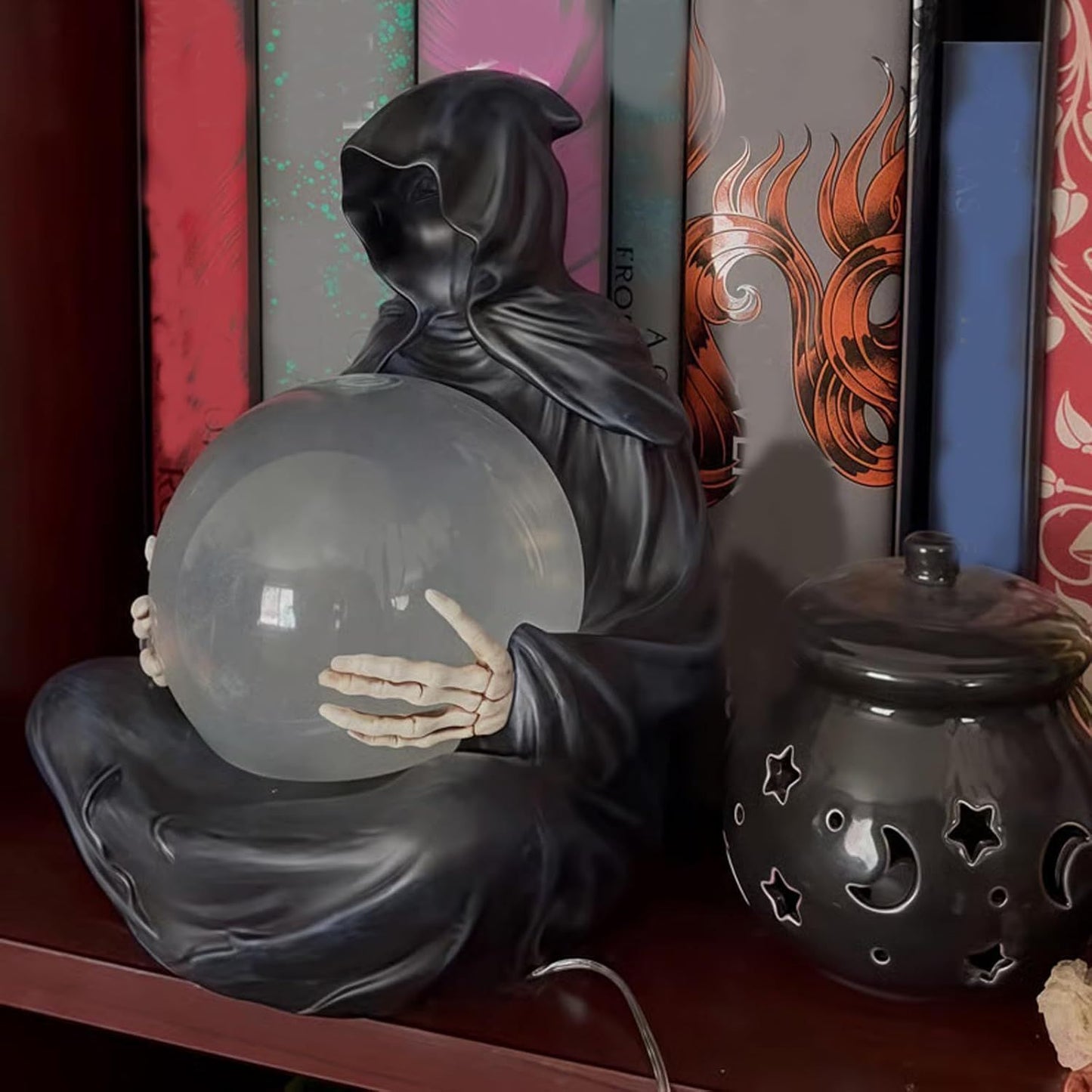 Crystal Ball Gothic Black Robe Death Sculpture