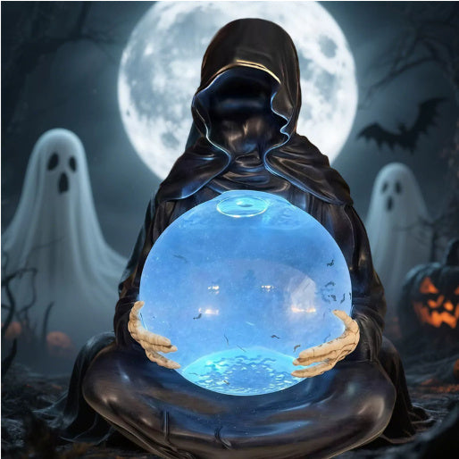 Crystal Ball Gothic Black Robe Death Sculpture