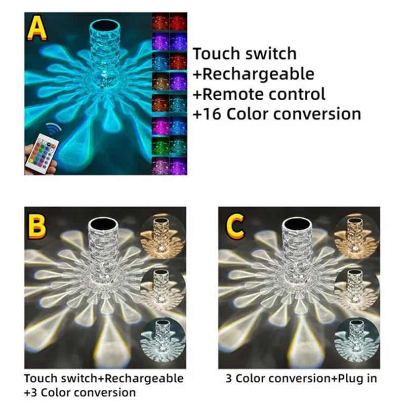 Diamond Spark Lamp™ – Viral Crystal Touch Light with 16 Color Modes