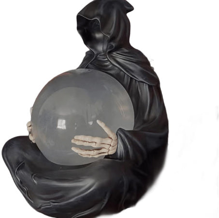Crystal Ball Gothic Black Robe Death Sculpture